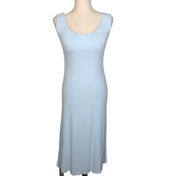 OGL Eco-SkinKiss Light Blue Scoop Neck Padded Shelf Bra Brami Midi Dress MEDIUM - Picture 1 of 8